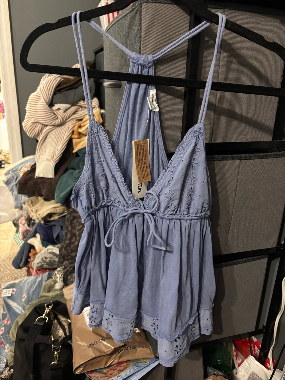 Urban Outfitters Light Blue Eyelet Halter Camisole Top - Small